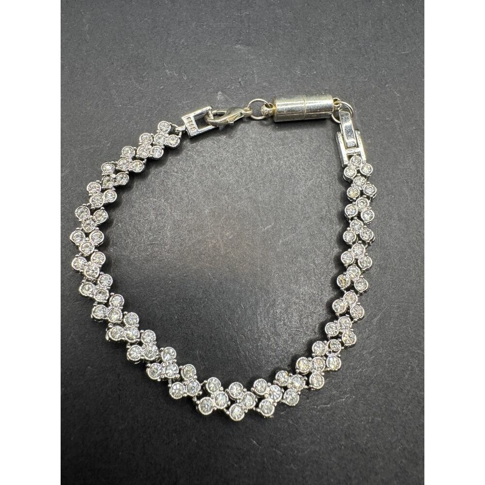 Vtg 925 Sterling Silver Signed Round Cut Cubic Zirconia Tennis Bracelet Sz 7.5"